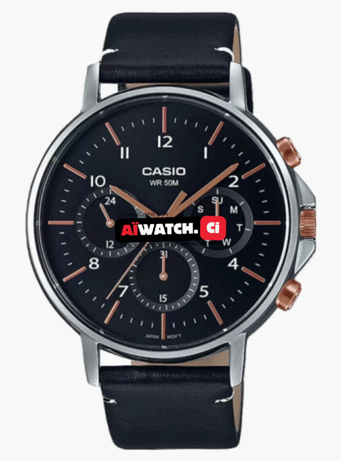 Montre Homme Casio - MTP-E321L-1AVDF - Bracelet Noir en Cuir - Affichage analogique - Résistant à l'eau