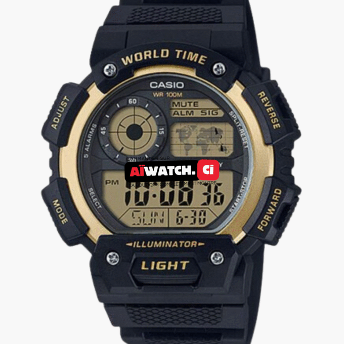 Montre CASIO Homme - AE-1400WH-9AVDF - Bracelet Noir En Résine - Résistante à l'eau - 12 Mois De Garantie