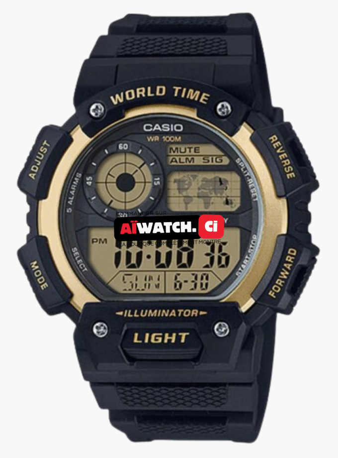 Montre CASIO Homme - AE-1400WH-9AVDF - Bracelet Noir En Résine - Résistante à l'eau - 12 Mois De Garantie