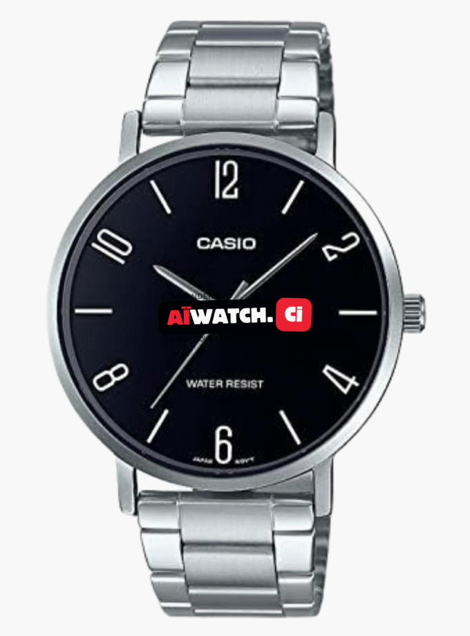 Montre CASIO Homme - MTP-VT01D-1B2UDF - Bracelet Gris En Acier Inoxydable - Résistante à l'eau - 12 Mois De Garantie