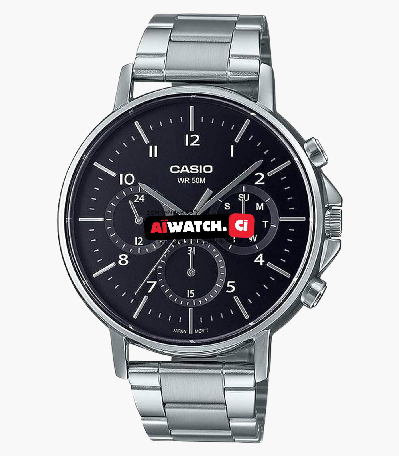 Montre CASIO Homme - MTP-E321D-1AVDF - Bracelet Gris En Acier Inoxydable - Résistante à l'eau - 12 Mois De Garantie