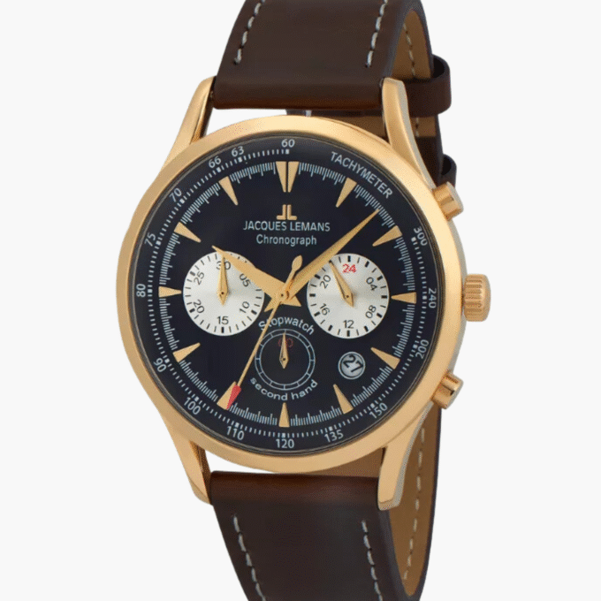 Montre Jacques Lemans Homme - 1-2068K - Bracelet En Cuir Véritable Marron - Cadran Bleu - Etanche - Garantie 12 mois