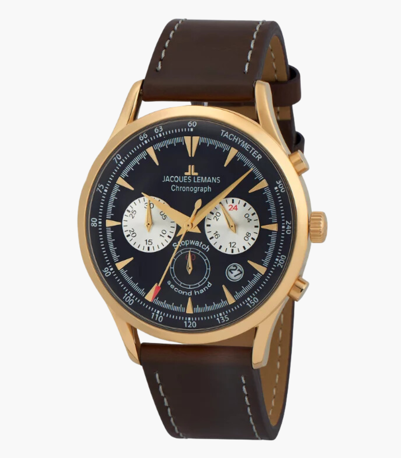 Montre Jacques Lemans Homme - 1-2068K - Bracelet En Cuir Véritable Marron - Cadran Bleu - Etanche - Garantie 12 mois