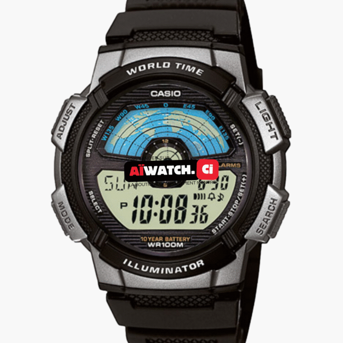 Montre CASIO Homme - AE-1100W-1AVDF - Bracelet Noir En Résine - Boitier En Résine - Résistante à l'eau - 12 Mois De Garantie