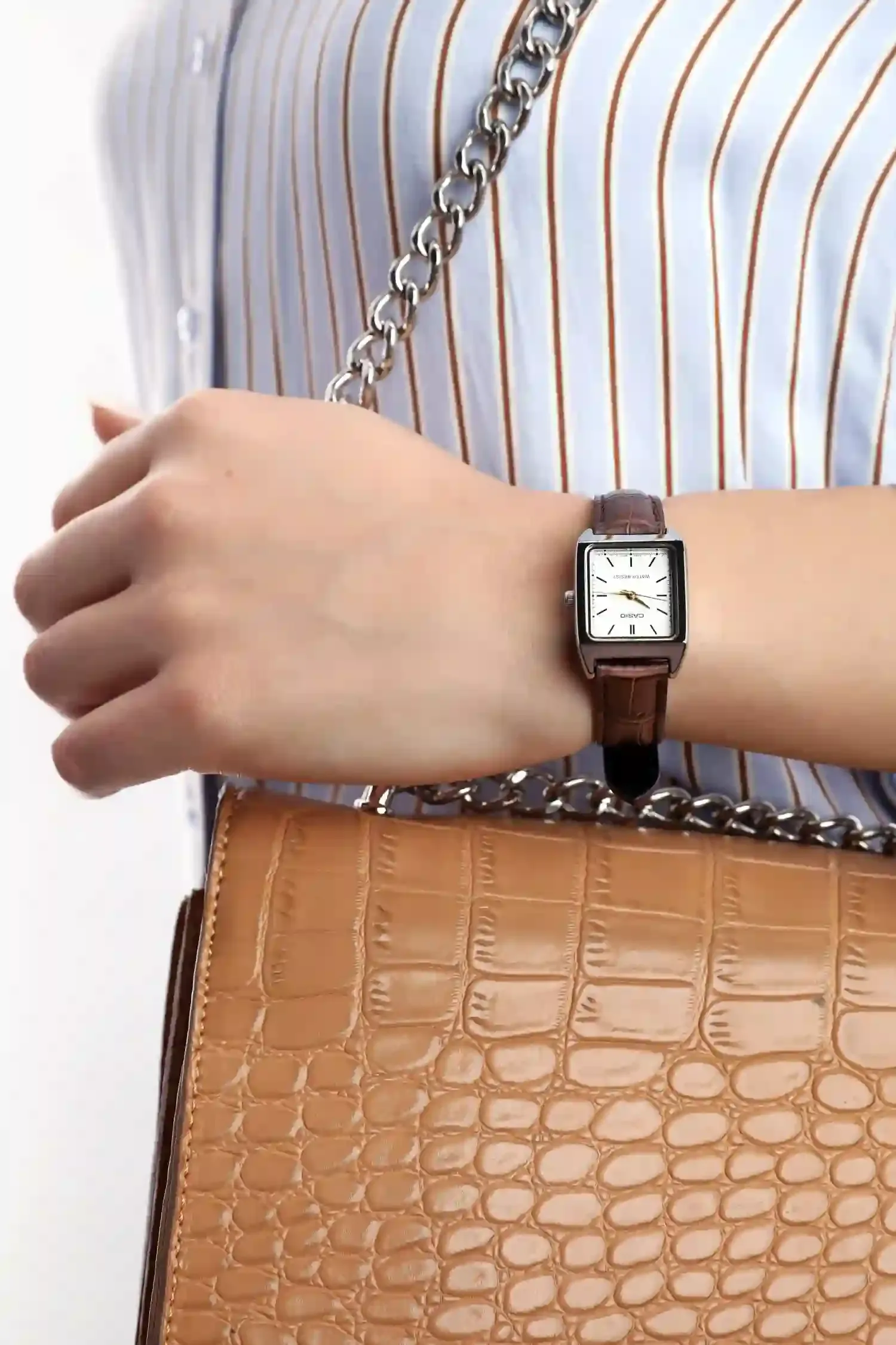 Montre CASIO Femme - LTP-V007L-7E2UDF - Bracelet Marron En Cuir Véritable - Cadran Blanc - 12 Mois De Garantie – Image 3