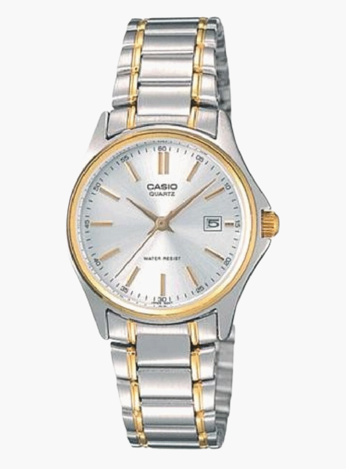 Montre CASIO Femme - LTP-1183G-7ADF - Bracelet Gris/DoRée En Acier Inoxydable - Cadran Blanc - 12 Mois De Garantie