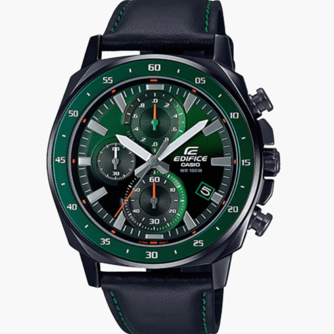 Montre Homme Casio Edifice - EFV-600CL-3AVUDF - Bracelet en Cuir noir - Cadran vert - Dateur - Affichage analogique - Résistant à l'eau