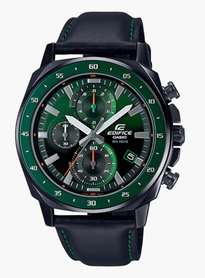 Montre Homme Casio Edifice - EFV-600CL-3AVUDF - Bracelet en Cuir noir - Cadran vert - Dateur - Affichage analogique - Résistant à l'eau