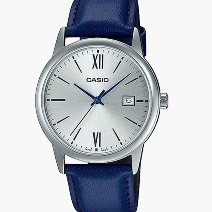 Montre Pour Homme Casio - MTP-V002L-2B3UDF -Bracelet en cuir bleu - Dateur - Affichage analogique - Résistant à l'eau