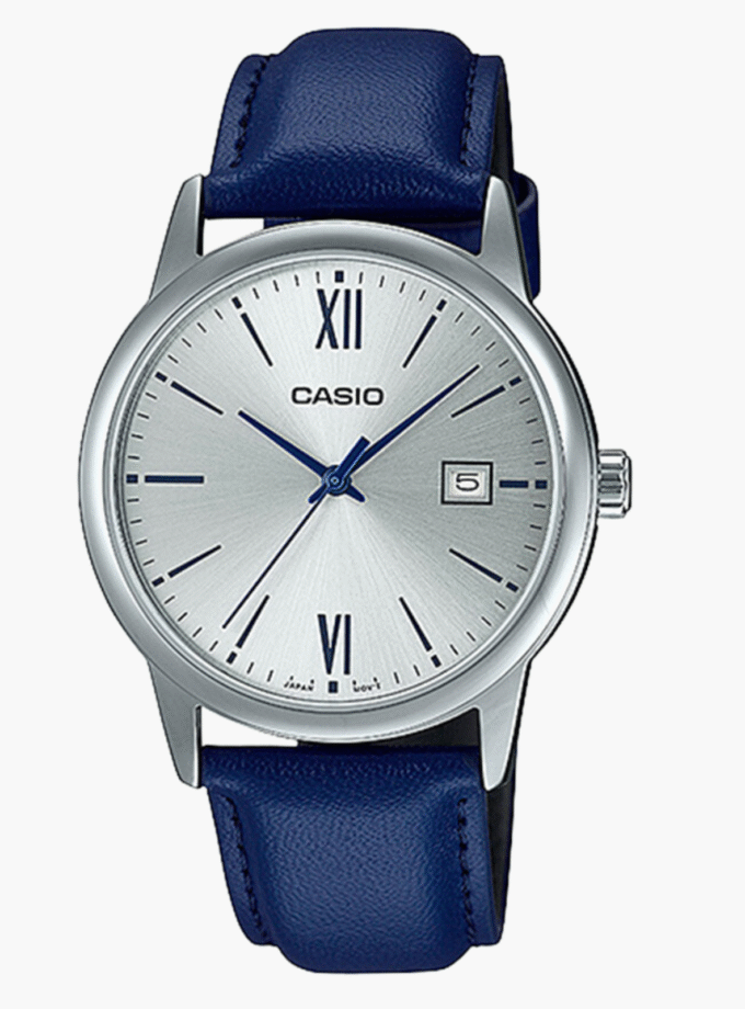 Montre Pour Homme Casio - MTP-V002L-2B3UDF -Bracelet en cuir bleu - Dateur - Affichage analogique - Résistant à l'eau