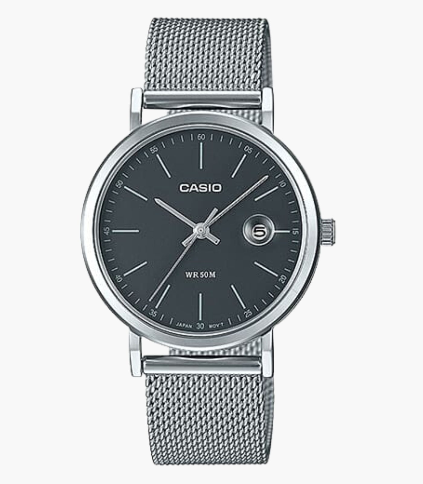 Montre CASIO Femme - Bracelet Gris En Maille Milanaise - Résistante à l'eau - 12 Mois De Garantie - LTP-E175M-1EVDF