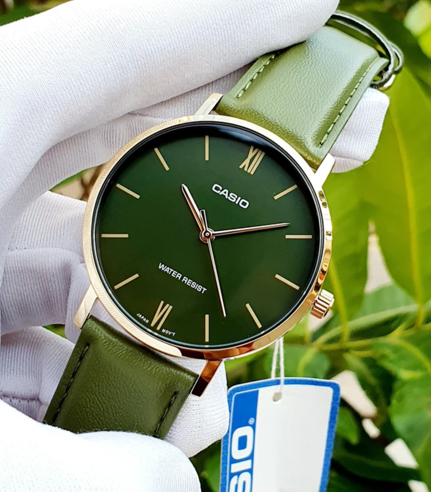 Montre CASIO Homme - MTP-VT01GL-3BUDF - Bracelet Vert En Cuir Véritable - Cadran Vert - 12 Mois De Garantie – Image 3