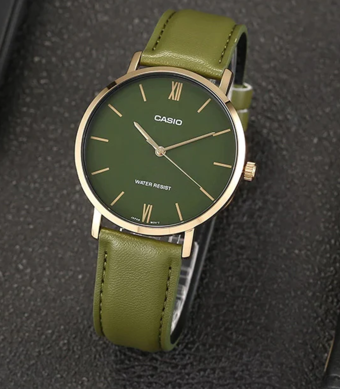 Montre CASIO Homme - MTP-VT01GL-3BUDF - Bracelet Vert En Cuir Véritable - Cadran Vert - 12 Mois De Garantie – Image 2