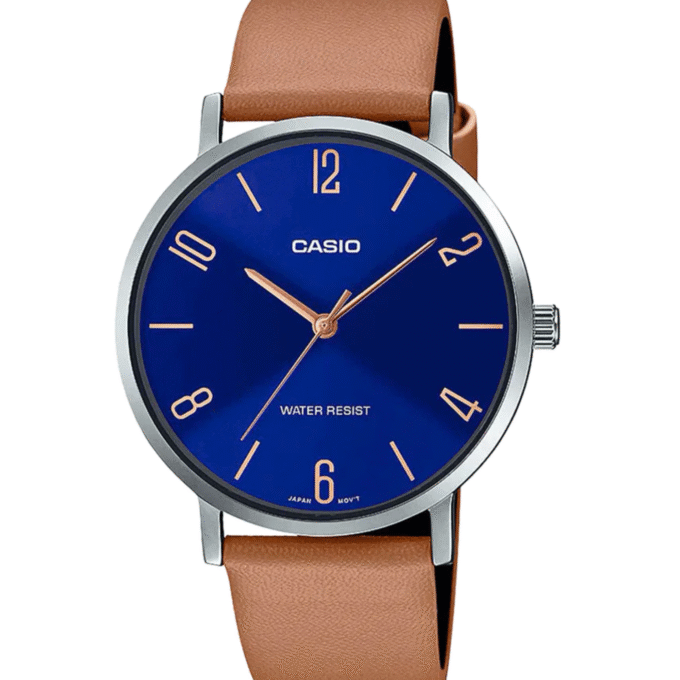 Montre CASIO Homme - MTP-VT01L-2B2UDF - Bracelet Brun En Cuir Véritable - Résistante à l'eau - 12 Mois De Garantie