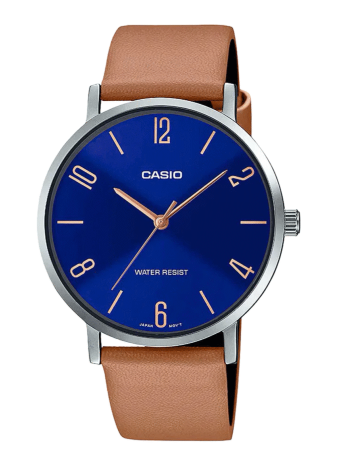 Montre CASIO Homme - MTP-VT01L-2B2UDF - Bracelet Brun En Cuir Véritable - Résistante à l'eau - 12 Mois De Garantie