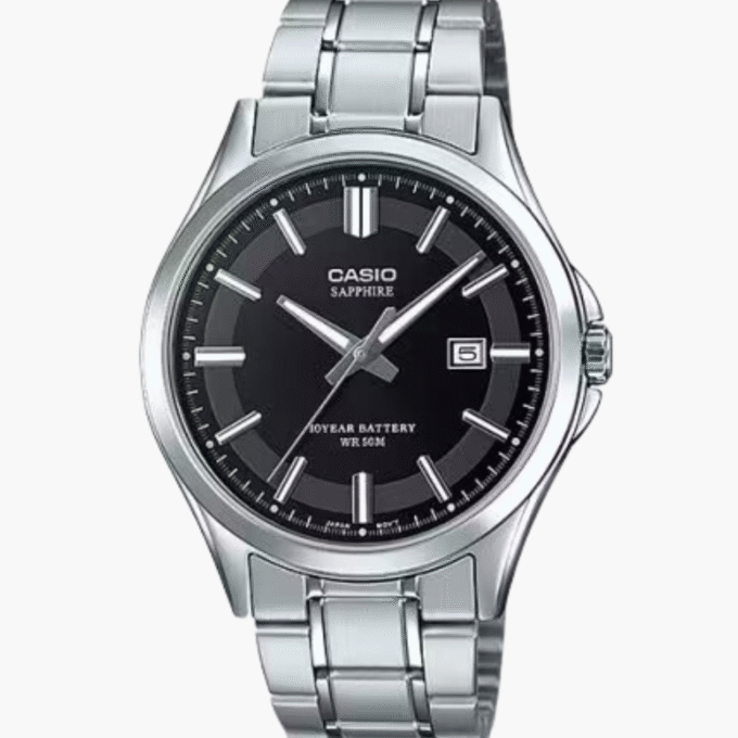 Casio Montre Homme MTS-100D-1AVDF - Bracelet en Acier Inoxydable - Argent/Noir - Verre Saphir