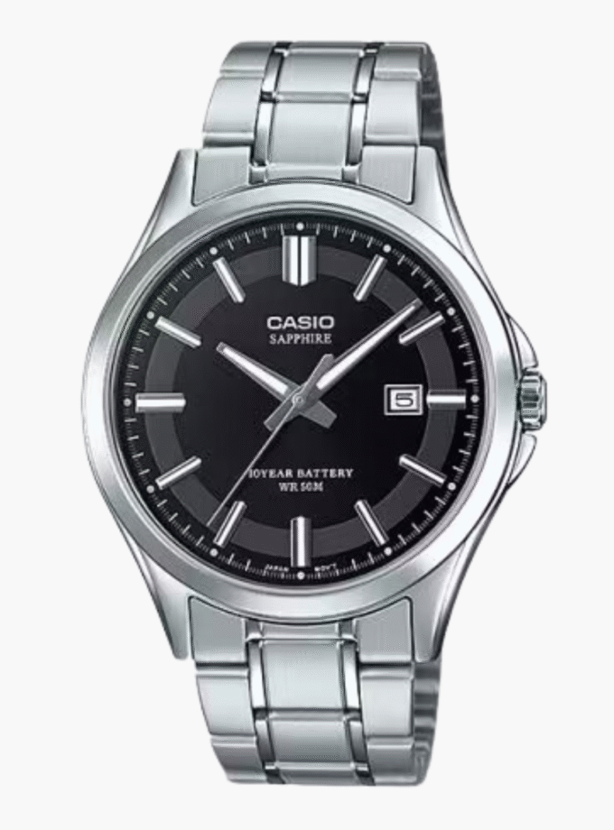 Casio Montre Homme MTS-100D-1AVDF - Bracelet en Acier Inoxydable - Argent/Noir - Verre Saphir