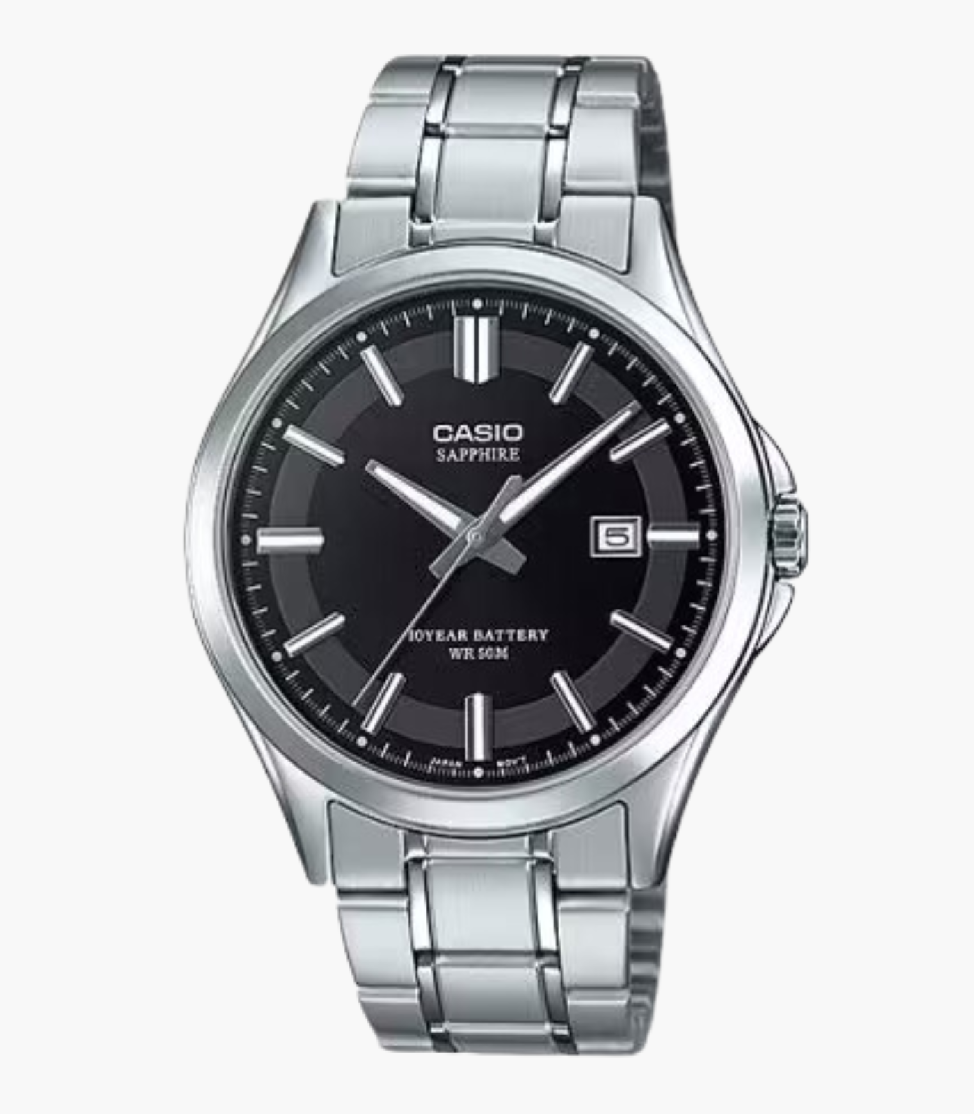 Casio Montre Homme MTS-100D-1AVDF - Bracelet en Acier Inoxydable - Argent/Noir - Verre Saphir