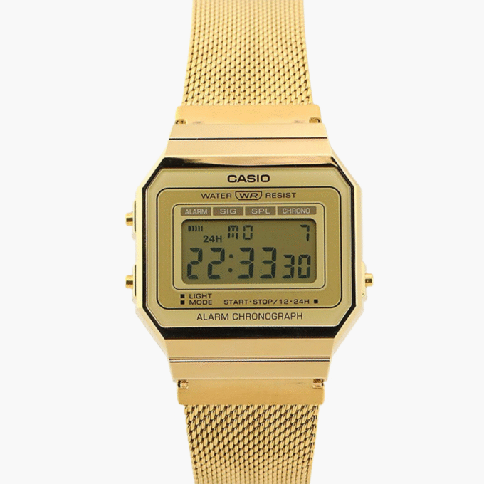 Montre Unisexe Casio – A700WMG-9ADF – Quartz, LED, Chronomètre, Alarme, Résistante à l’eau – Bracelet acier inoxydable – Or – Référence A700WMG-9ADF