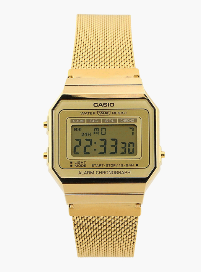 Montre Unisexe Casio – A700WMG-9ADF – Quartz, LED, Chronomètre, Alarme, Résistante à l’eau – Bracelet acier inoxydable – Or – Référence A700WMG-9ADF