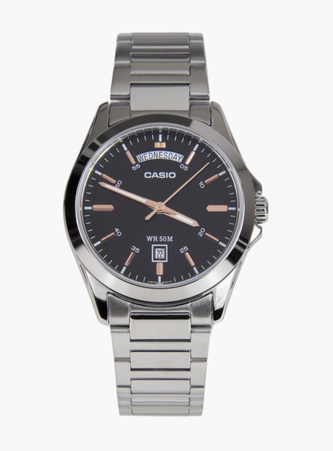 Montre CASIO Homme - Bracelet Gris En Acier Inoxydable - Résistante à l'eau - 12 Mois De Garantie - MTP-1370D-1A2VDF