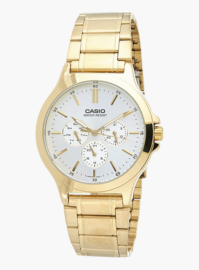 Montre CASIO Homme - Bracelet DoRée En Acier Inoxydable - Cadran Blanc - 12 Mois De Garantie - MTP-V300G-7AUDF