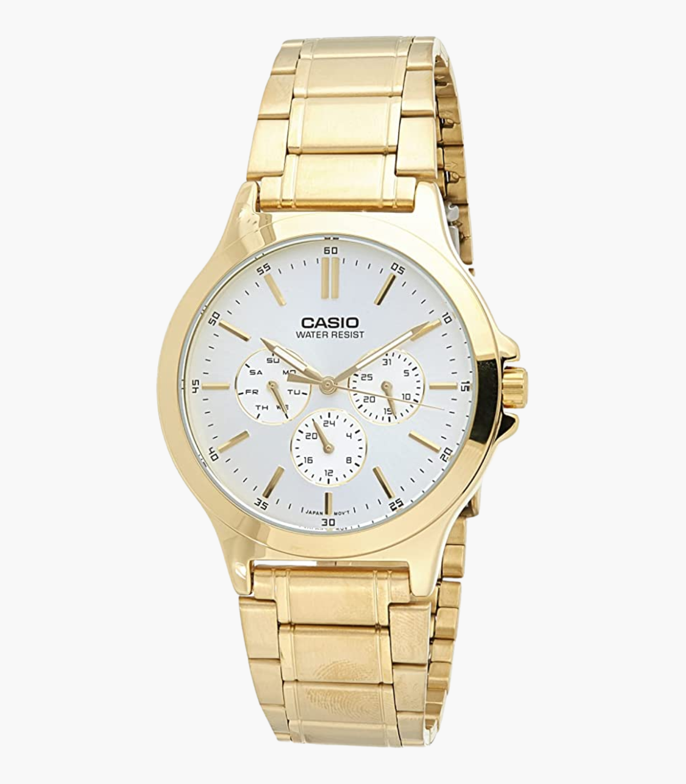 Montre CASIO Homme - Bracelet DoRée En Acier Inoxydable - Cadran Blanc - 12 Mois De Garantie - MTP-V300G-7AUDF