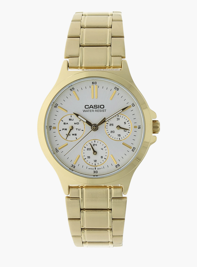 Montre CASIO Femme - Bracelet DoRée En Acier Inoxydable - Cadran Blanc - 12 Mois De Garantie - LTP-V300G-7AUDF