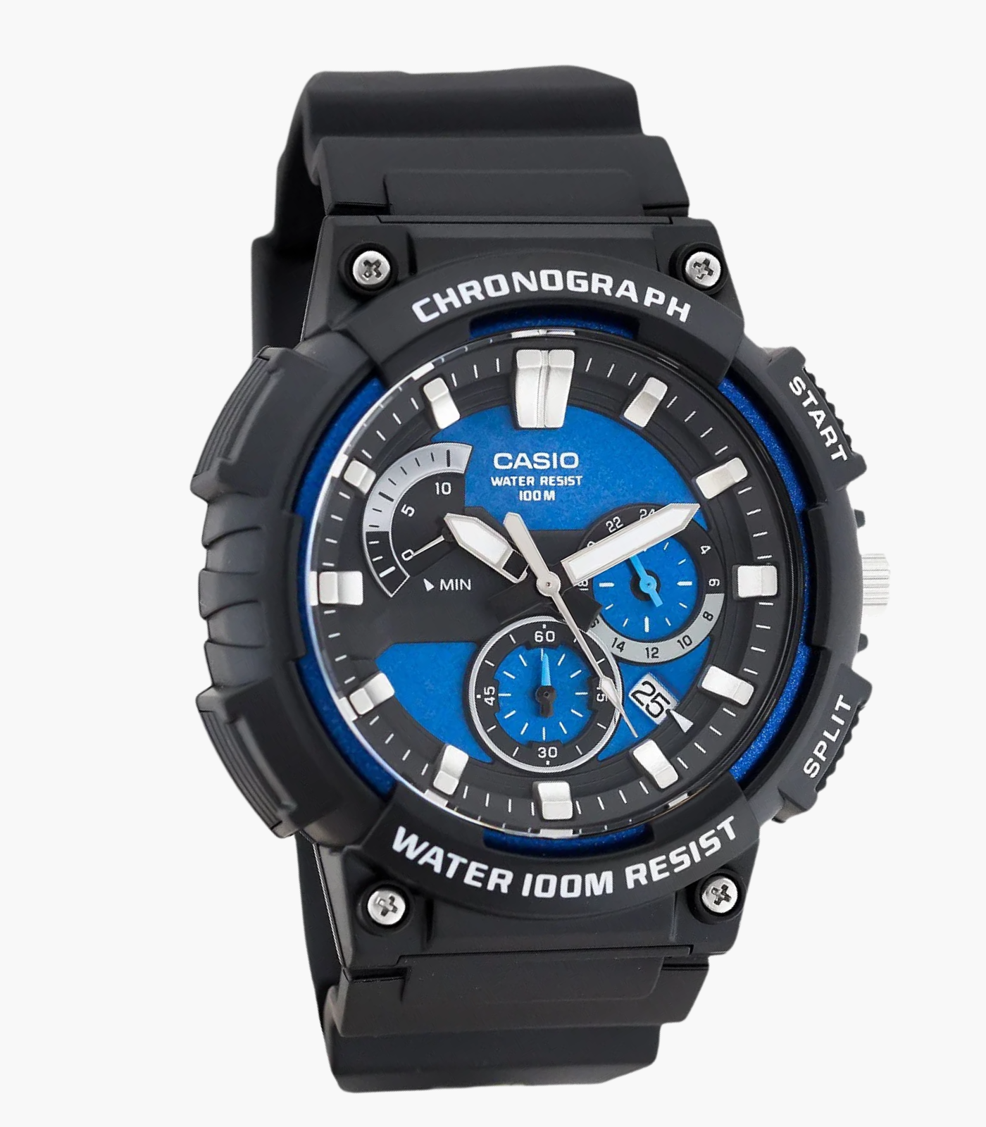 Montre Homme Casio - Chronographe Sport, Chronomètre 1s, Affichage Date, Précision ±20s/mois - Résine Noire et Bleue - MCW-200H-2AVDF