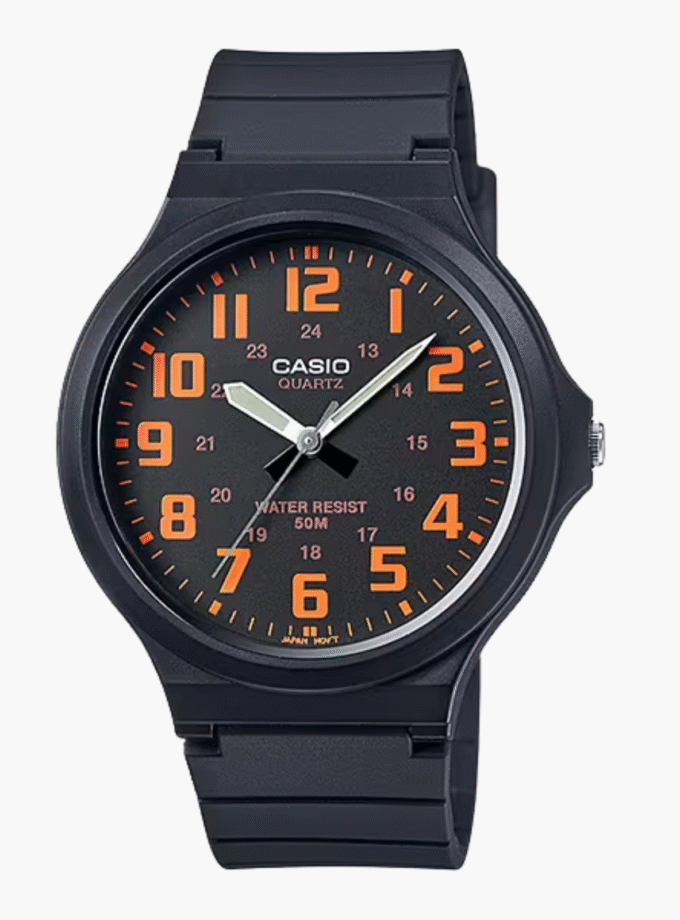 Montre Homme CASIO MW-240-4BVDF - Bracelet en résine - Noir/Orange