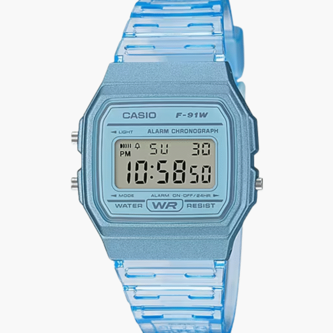 Montres Enfant CASIO -  F-91WS-2DF - Bracelet Bleu En Résine - Résistante à l'eau - 12 Mois De Garantie