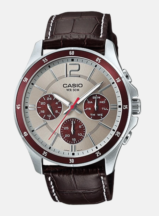 Montre CASIO Homme - MTP-1374L-7A1VDF - Bracelet Noir En Cuir Véritable - Cadran Blanc - 12 Mois De Garantie