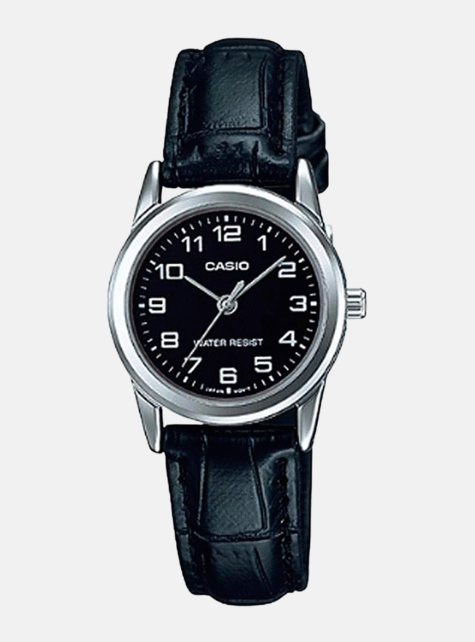 Montre Femme CASIO - LTP-V001L-1BUDF - Bracelet Noir En Cuir Véritable - Résistante à l'eau - 12 Mois De Garantie