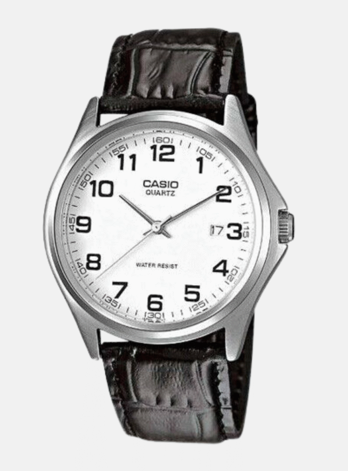 Montre Homme CASIO -  MTP-1183E-7BDF - Bracelet Noir En Cuir Véritable - Cadran Blanc - Résistante à l'eau - 12 Mois De Garantie