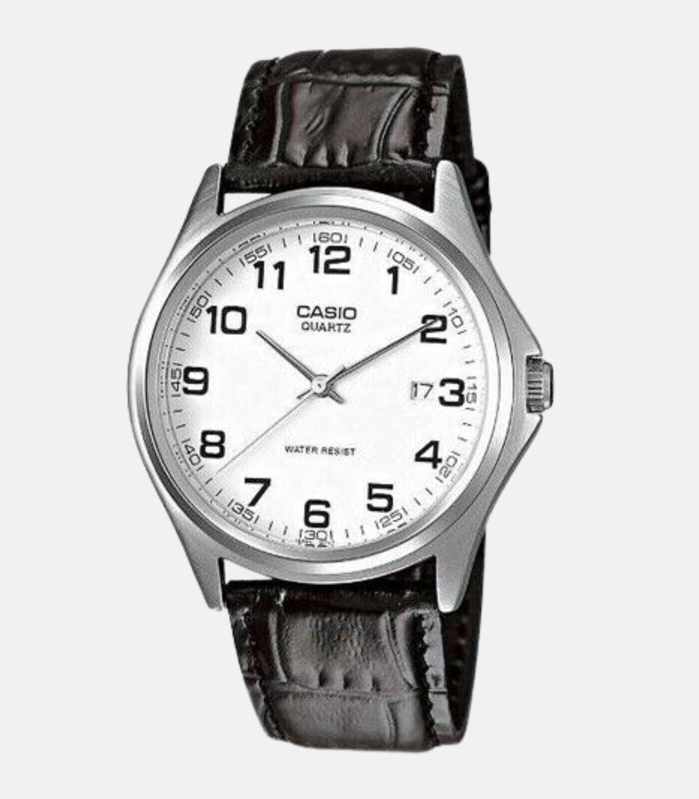 Montre Homme CASIO - MTP-1183E-7BDF - Bracelet Noir En Cuir Véritable - Cadran Blanc - Résistante à l'eau - 12 Mois De Garantie