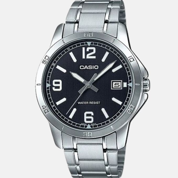 Montre Homme CASIO - MTP-V004D-1B2UDF - Bracelet Gris En Acier Inoxydable - Résistante à l'eau - 12 Mois De Garantie