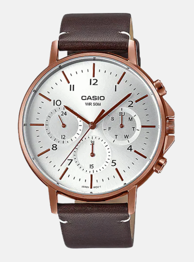 Montre Homme Casio - MTP-E321RL-5AVDF - Bracelet en cuir marron - Résistant à l'eau