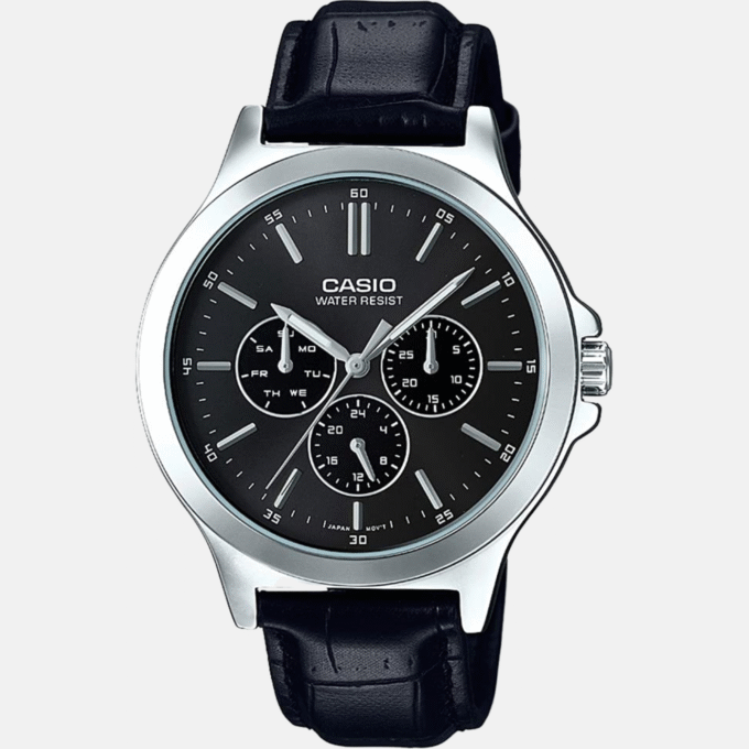 Montre Homme - Casio - Chronographe, Résistante à l’eau, Date et Jour, Précision ±20s/mois - Bracelet cuir noir - MTP-V300L-1AUDF