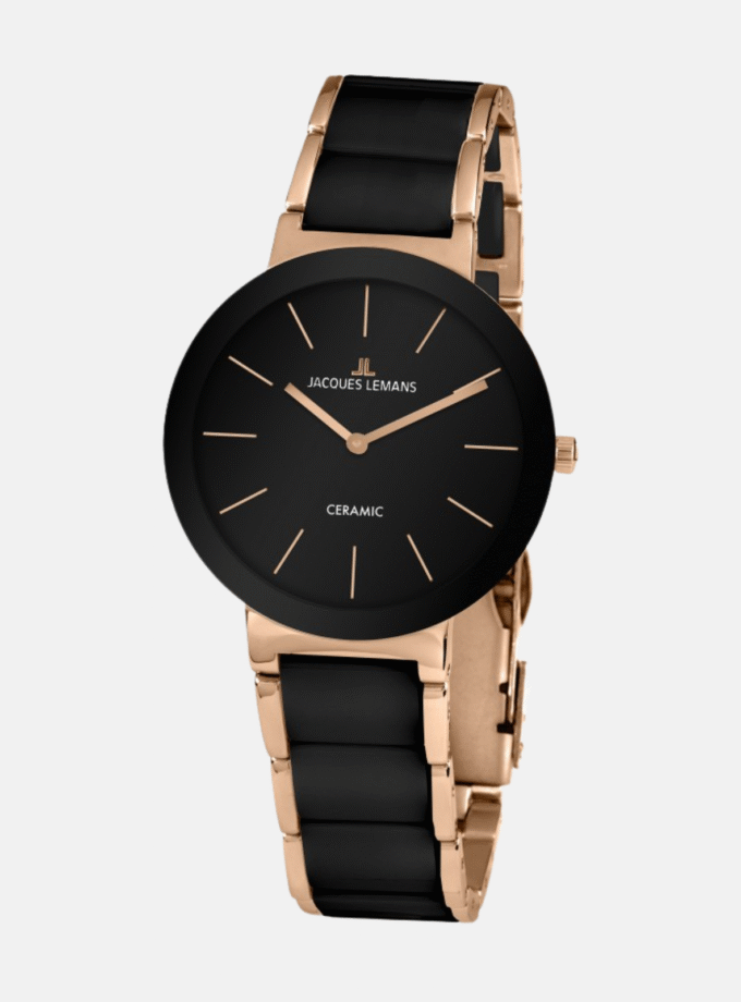 Montre Jacques Lemans Homme - Bracelet En Céramique Noir - Cadran Rond Noir - Etanche - Garantie 12 mois - 42-8C