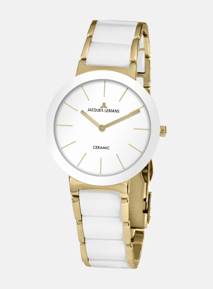 Montre Jacques Lemans Femme - Bracelet En Céramique Blanc - Cadran Rond Blanc - Etanche - Garantie 12 mois - 42-7F