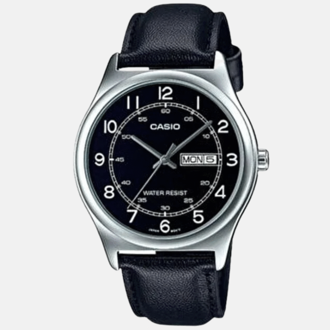 Casio Montre Homme MTP-V006L-1B2UDF - Bracelet en Cuir Noir - Affichage analogique - Résistant à l'eau