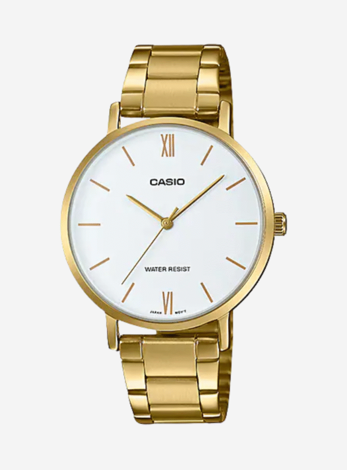 Montre CASIO Femme - Bracelet DoRée En Acier Inoxydable - Cadran Blanc - 12 Mois De Garantie - LTP-VT01G-7BUDF
