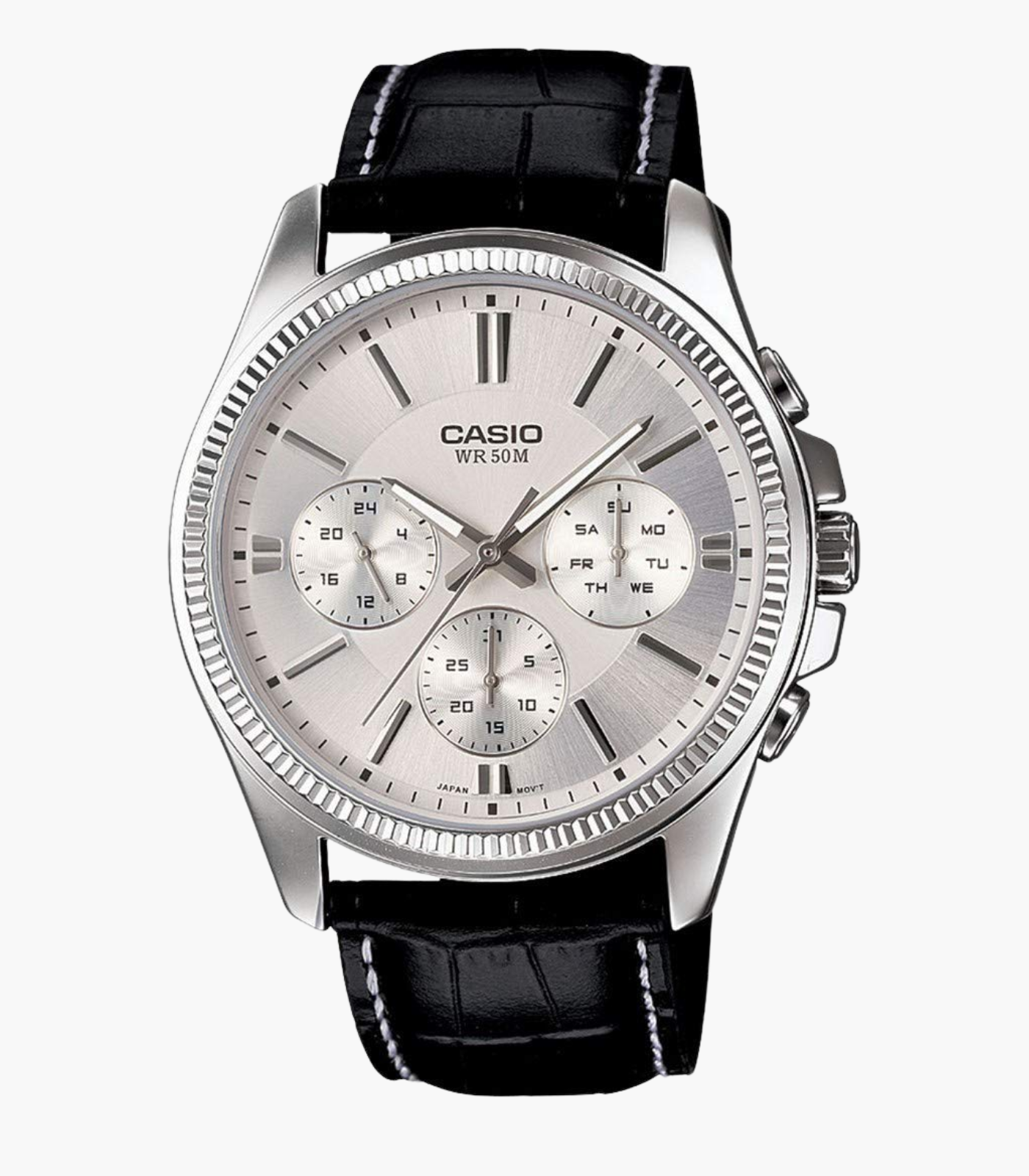 Montre CASIO Homme - Bracelet Marron En Cuir Véritable - Cadran Blanc - 12 Mois De Garantie - MTP-1375L-7AVDF