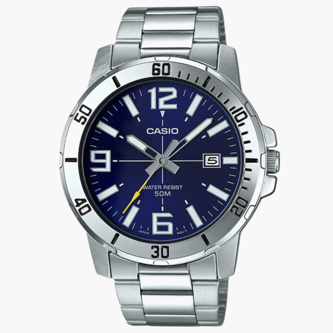 Montre CASIO Homme - MTP-VD01D-2EVUDF - Bracelet Gris En Acier Inoxydable - Résistante à l'eau - 12 Mois De Garantie