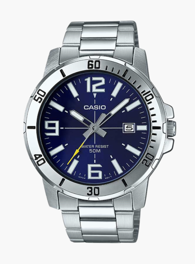 Montre CASIO Homme - MTP-VD01D-2EVUDF - Bracelet Gris En Acier Inoxydable - Résistante à l'eau - 12 Mois De Garantie