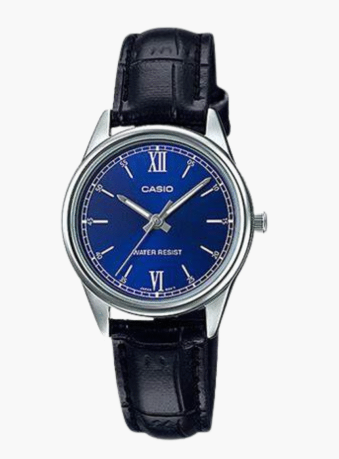 Montre CASIO Femme - LTP-V005L-2BUDF - Bracelet Noir En Cuir Véritable - Résistante à l'eau - 12 Mois De Garantie