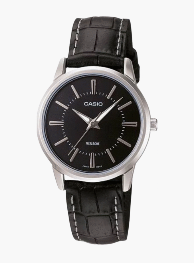 Montre CASIO Femme - Bracelet Noir En Cuir Véritable - Résistante à l'eau - 12 Mois De Garantie - LTP-1303L-1AVDF