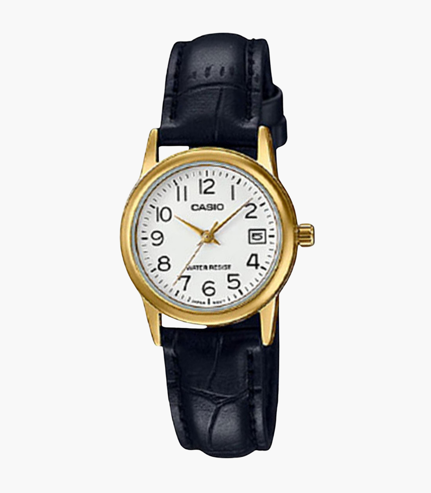Montre CASIO Femme - Bracelet Noir En Cuir Véritable - Cadran Blanc - 12 Mois De Garantie - LTP-V002GL-7B2UDF