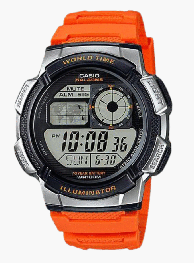 Montre Homme Casio - AE-1000W-4B - Bracelet en Résine Orange - Affichage numérique - Résistant à l'eau