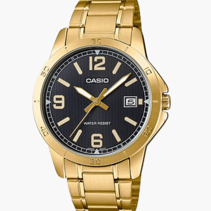 Montre CASIO Homme - Bracelet Dorée En Acier Inoxydable - Résistante à l'eau - 12 Mois De Garantie - MTP-V004G-1BUDF